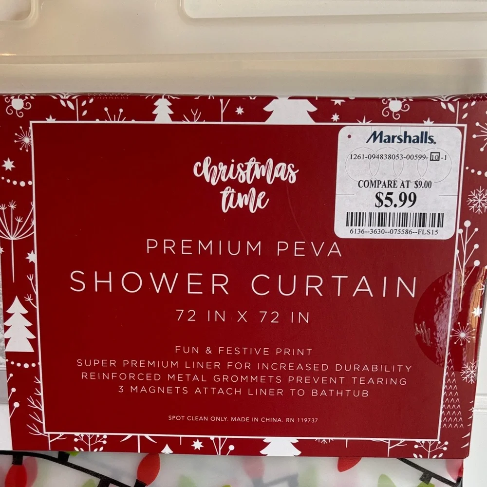 Christmas Time String Light Shower Curtain - Red & Green